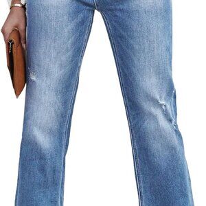 Jeans for Women Trendy High Waisted Corssover Boyfriend Jeans Distressed Stretch